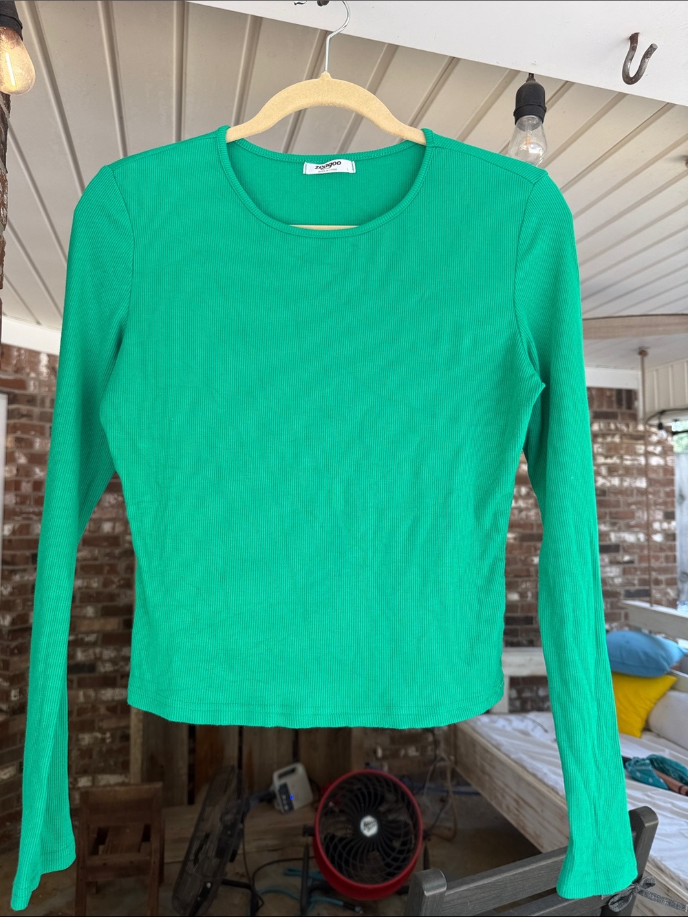 Zeagoo Bright Green Ribbed Long Sleeve Crewneck Top - NWOT